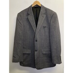 Joseph Feiss Tweed Herringbone Sport Coat Lambswool 42R Gray Black Jacket Blazer